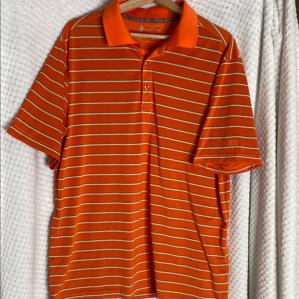 St. Andrews of Scotland Men's Orange Striped Polo Shirt